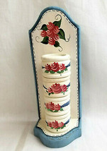Hand Painted Wood Wooden 4 Napkin Rings &amp; Holder Rose Design Country Pin... - £19.59 GBP
