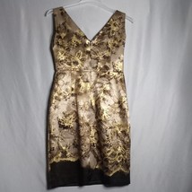 Tahari Women&#39;s Dress Gold/Brown Metallic Floral Sleeveless Sheath Knee L... - £49.06 GBP