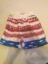 Trunks Surf &amp; Swim Co shorts Size 3 broad swimwear patriotic sharks - $12.29