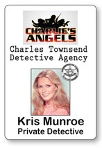 Kris Munroe CHARLIE&#39;S ANGELS magnet Fastener Name Badge Tag Halloween Co... - £13.54 GBP