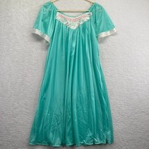 Sears Vintage Carriage Court Nightgown Sz XS - Large Teal Blue Nylon Embroidered - £23.79 GBP