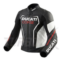 New Ducati Men Motorcycle Leather Racing Jacket Black/White/Red Custom Made - $216.31 CAD+