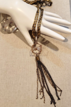 Melanie Lynn Rhinestone Caged Eclectic Antiqued Metal Tassel Beaded Necklace - $58.00