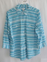 Kim Rogers Blue White Button Front 3/4 Sleeve Blouse Sz L #8547 - £5.01 GBP