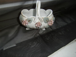 Porcelain Basket With Handle, 4 Legs, Applied Roses Gold Trim  No. 52/189 Japan? - £7.42 GBP