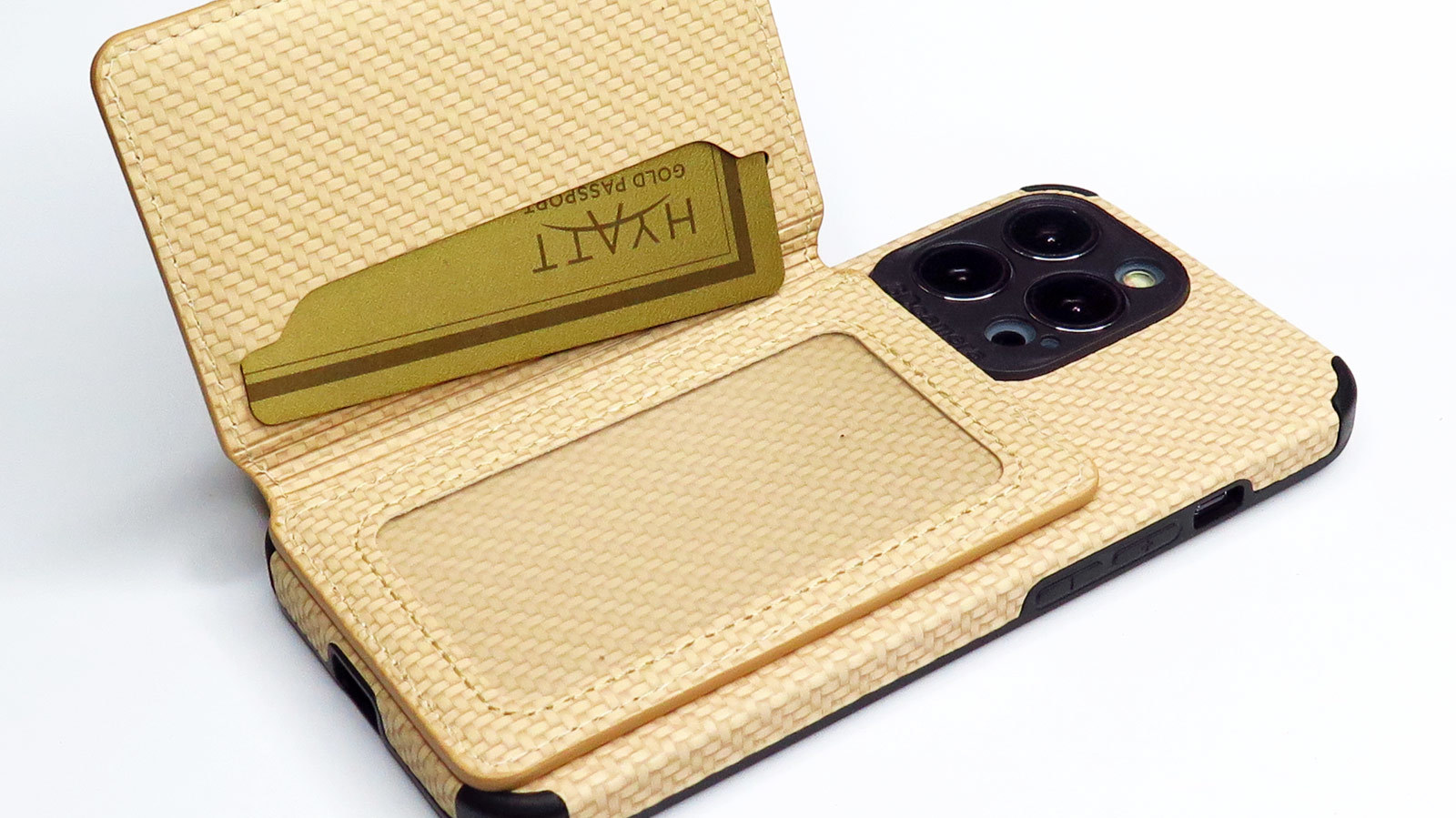 Patterned PU Leather Case (Beige) w/Credit Card, ID Wallet iPhone 13/Pro/Pro Max