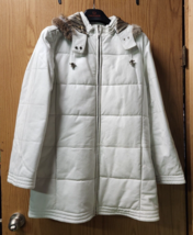 Danier White Fog Leather Winter Coat Womens Size XL Hooded Polished w/ Tags - £68.58 GBP