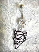 NEW WHITE DEVIL HEAD CHARM ON DAZZLING 14G CLEAR PRONGED CZ BELLY BAR NA... - $4.99