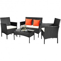 4 Pcs Patio Rattan Cushioned Sofa Furniture Set-White - Color: White - $275.12
