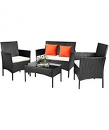 4 Pcs Patio Rattan Cushioned Sofa Furniture Set-White - Color: White - $275.12