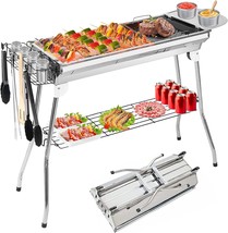 Teqhome Upgraded Folding Large Barbecue Charcoal Grill With Board Shelf And - £78.52 GBP