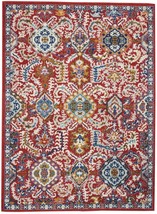 5&#39; X 7&#39; Red And Ivory Damask Power Loom Area Rug - £158.02 GBP