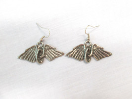 Angel Wings Motorcycle Wheel Tire In Memory Of Fallen Biker USA Pewter Earrings - £14.95 GBP