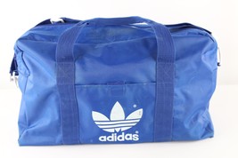 Vintage 80s Adidas Distressed Spell Out Handled Duffel Bag Gym Bag Carry On Blue - £42.77 GBP