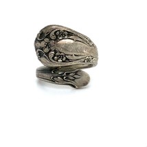 Vtg Sterling Signed Chateau Rose Repousse Floral Ornate Spoon Bypass Ring 6 1/4 - £42.57 GBP