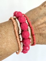 Pretty In Pink Beaded Stretch Bracelets Plastic &amp; Glass Beads Set of 5 - £6.36 GBP