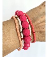 Pretty In Pink Beaded Stretch Bracelets Plastic &amp; Glass Beads Set of 5 - £6.31 GBP