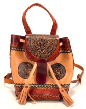Vtg Tooled Leather Backpack Purse-Made in Mexico-Emily - $37.40