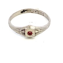 Vintage Signed Kiddie Gem Sterling Silver Art Deco Red Garnet Birthstone Ring 5 - £28.66 GBP