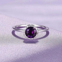 2.00Ct Round Cut Simulated Amethyst Halo Engagement Ring 14K White Gold Plated - £39.45 GBP