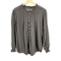 Quince Peasant Blouse Gray Long Sleeve Button Up Ruffle Lace Organic Tex... - $37.61