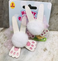 Happy Easter Bunny Tail  Bows Girls Boutique Baby Easter Bunny Ears 3.5” - £12.52 GBP