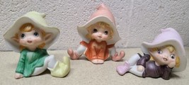 Set Of 3 Homco Pixie Elf Porcelain Ceramic Figurines Figures Numbered #5213 - $26.08