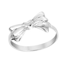 Charming Tilted Bow Tie Ribbon Sterling Silver Band Ring-8 - £12.81 GBP