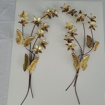 Set 2 VTG Metal Brass Copper Butterfly Flower Wall Hanging Art Decor MCM Boho - $16.72