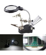 Adjustable 3.5X 12X Helping Hands Clips LED Lens Magnifying - Solder Iro... - £39.05 GBP