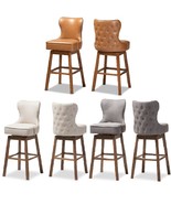2 Swivel Barstools – Tufted Fabric Beige / Gray or Tan Faux Leather w/Walnut Fin - €321,50 EUR - €362,56 EUR