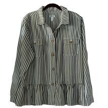 Denim &amp; Co. Women Striped Point Collar Button Peplum Jacket Warm Tan Sz ... - €16,92 EUR