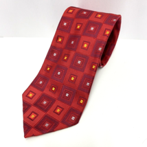 Jos A Bank XL 100% Silk Red Squares Geometric Pattern Made in Italy Tie ... - £31.43 GBP