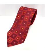 Jos A Bank XL 100% Silk Red Squares Geometric Pattern Made in Italy Tie ... - £31.41 GBP