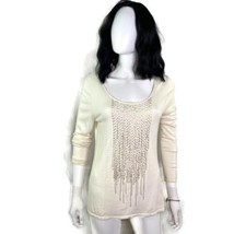 Josie Natori Beaded Sequin Blouse Fringe Knit Top Long Sleeve Women&#39;s Si... - $11.87