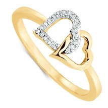14k Yellow Gold Plated Simulated Diamonds Double Heart Promise Engagement Ring - £44.10 GBP