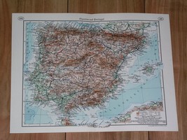 1938 Original Vintage Map Of Spain And Portugal - £19.06 GBP