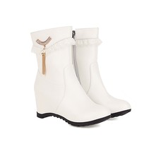 New Winter Fashion Women Wedges Ankle Boots Increasing Height Shoes Gauze High H - £57.75 GBP