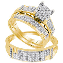 10kt Yellow Gold His & Her Round Diamond Cluster Matching Bridal Wedding Ring Se - $799.00