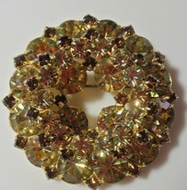 Vintage Amber/Topaz Color Rhinestone Layered Wreath Brooch - £136.89 GBP