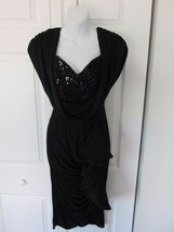 GOLD CARRIAGE David Howard Black Sequin Lace Ruched Drape Black Bodycon ... - £23.55 GBP