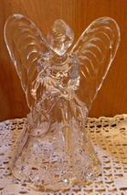 Vintage Heavy Clear Crystal Angel Playing Harp 7.5&quot; H 5.5&quot; W Candle Holder - £20.88 GBP