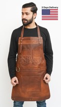 Apron Leather Pockets Apron Bbq Cooking Chef Apron Work Butcher Tool Strap - £51.71 GBP