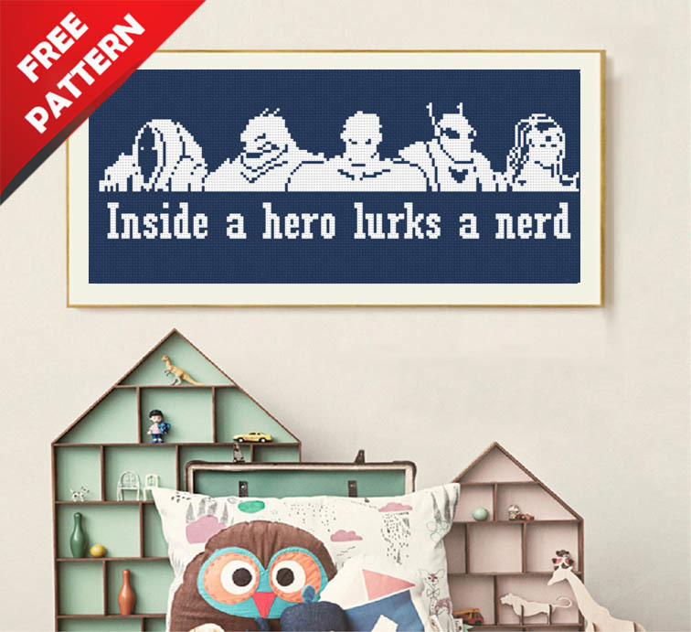 Heroes & Vilains FREE cross stitch pattern - Hero Quote embroidery chart - Freebie