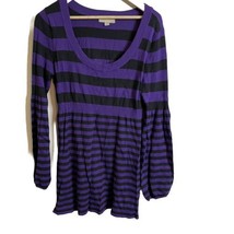 One A Sweater Womens Purple Black Stripe Gathered  Waist Tunic Size M Pullover - £7.16 GBP