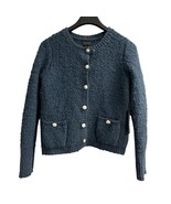 Tahari Sweater Blazer Womens XL Blue Fuzzy Knit Sliver Buttons Classic C... - $55.29 CAD