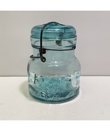 Blue Pint Canning Jar Glass Lid Wire Bail Embossed Atlas E-Z Seal No. 8 ... - $24.49