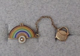 Antique Rainbow Girls Masonic Pin 14K Yellow Gold Enamel Pearl Pot of Gold - £67.26 GBP