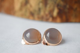 Rose gold clip on earrings, Gray agate earrings, Gray gemstone ear clips, Non pi - $32.90