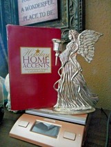 Holiday Home Accents Silverplated Angel Candleholder On Flowered Stand Vtg Boxed - £19.30 GBP